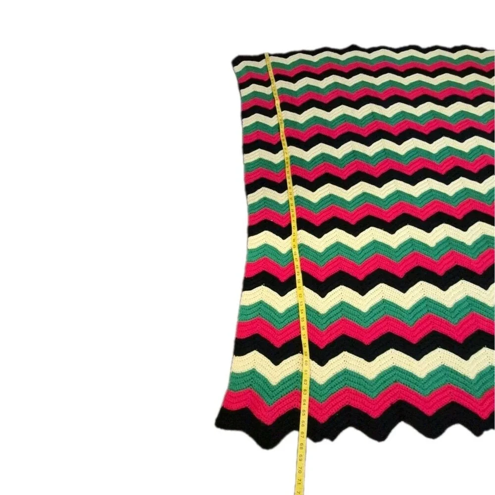 Handmade VTG Grandma's Colorful Afghan Chevron Blanket Crochet 67x53 Roseanne